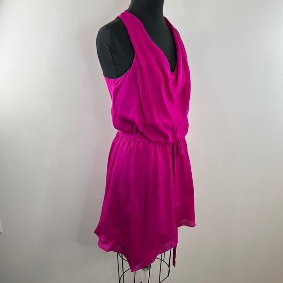 Haute Hippie Fuschia Pink 100% Silk Sleeveless Cowl Neck Tie Waist Dress Size S - Picture 5 of 9